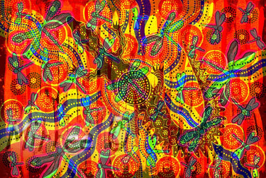 Crocodile with Dragonflys Giclee Aboriginal Art Print by Mirree